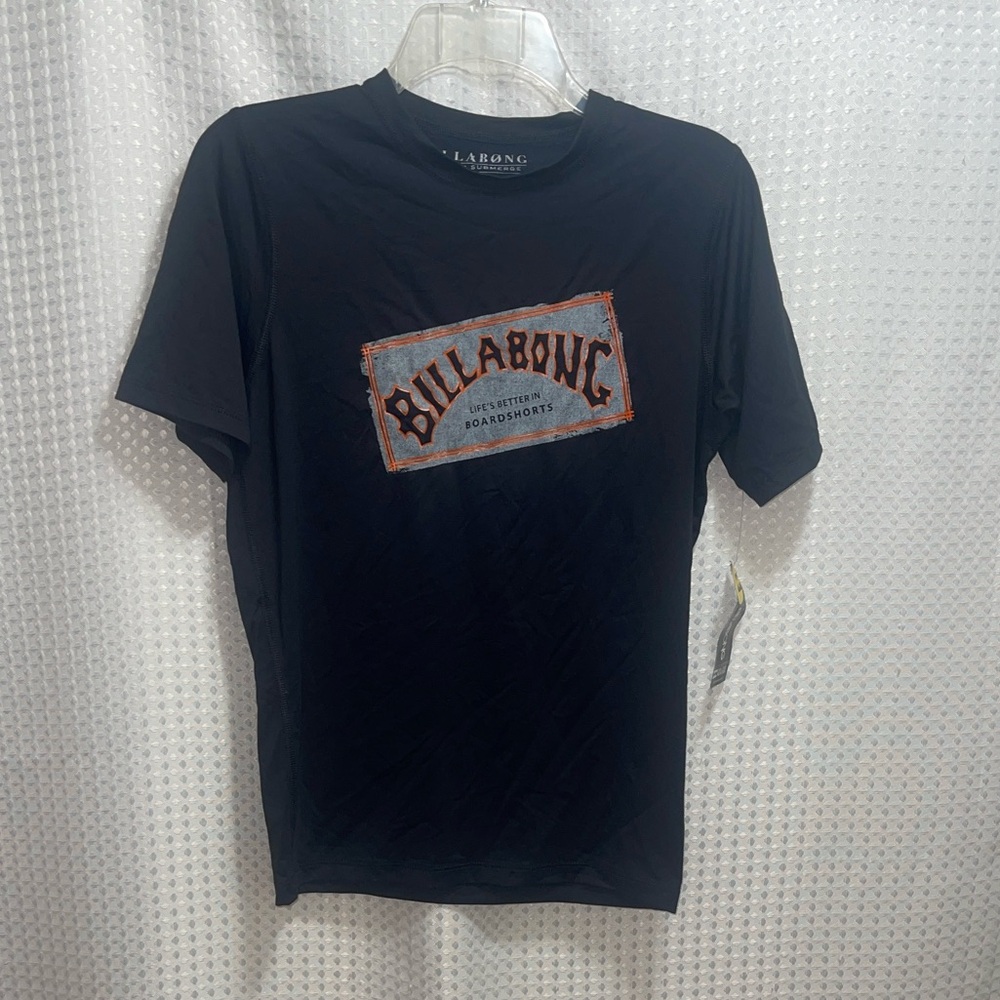 Billabong Men’s Rash Guard Surf Tee Size 16 Black UV Protection NWT